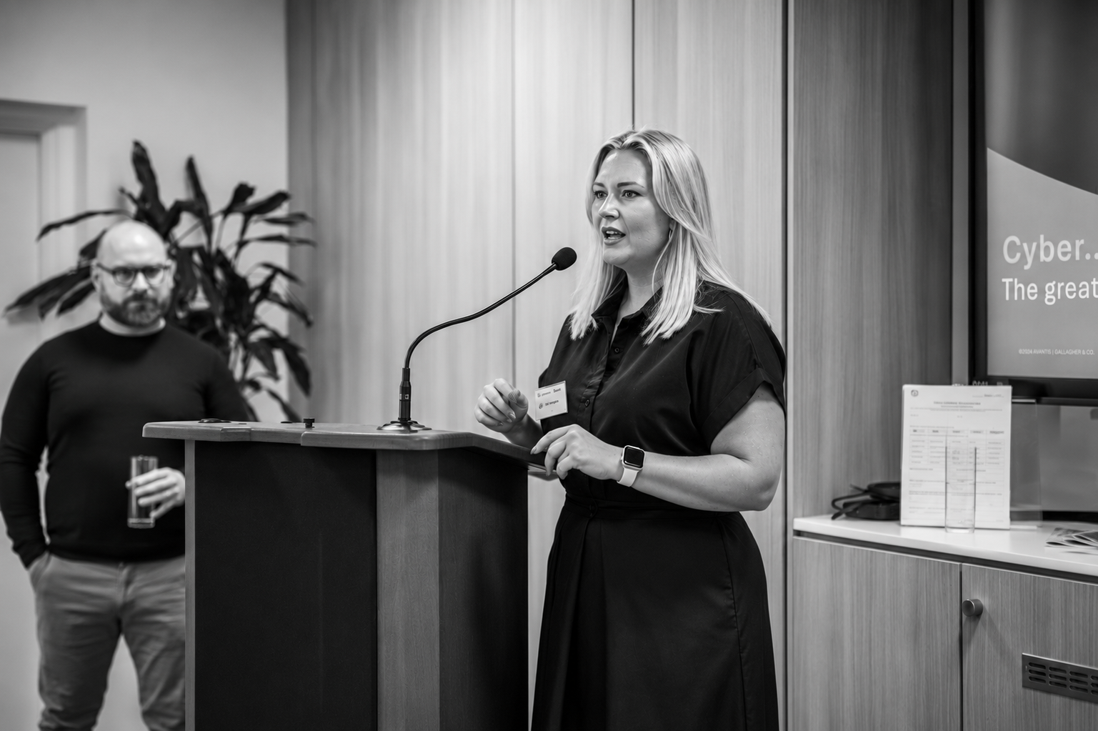 Stephanie Smith speaking at a podium